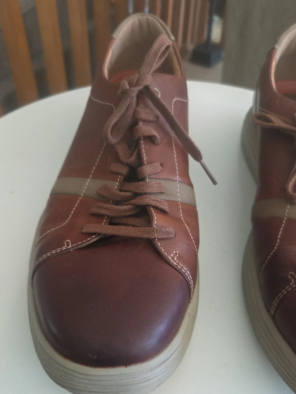 Rockport Brown Leather Lace-Up Slip-Ons with Tan Accent